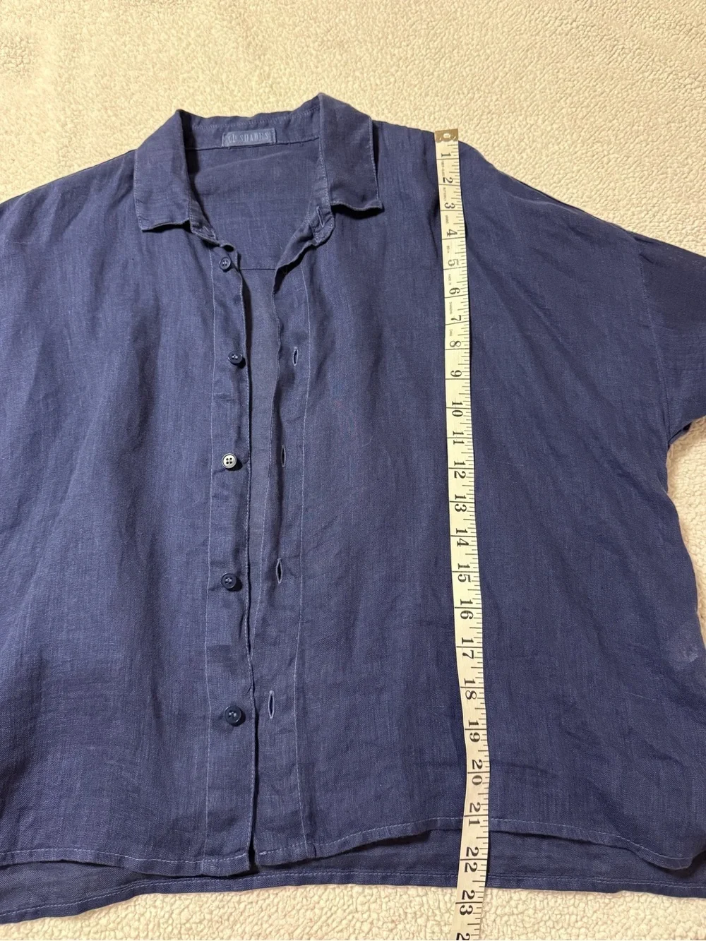 CP SHADES Navy Blue Linen Button Front 2-Piece Midi Shirtdress Dress Top Set